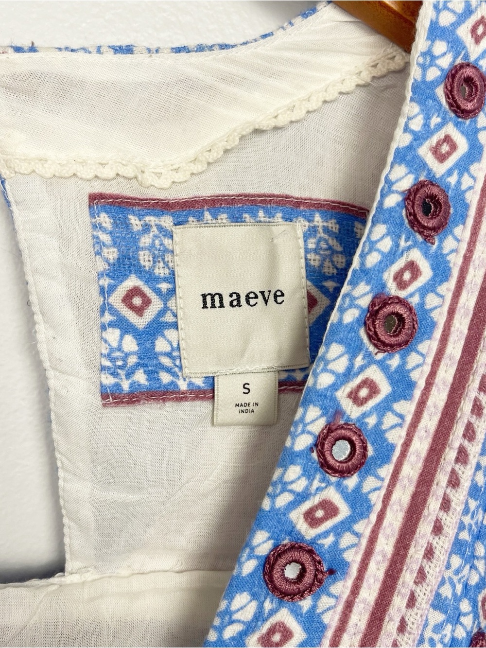 Maeve Boho Floral Mini Dress Women’s Small Blue Pink Embroidered Anthropologie - Picture 3 of 6